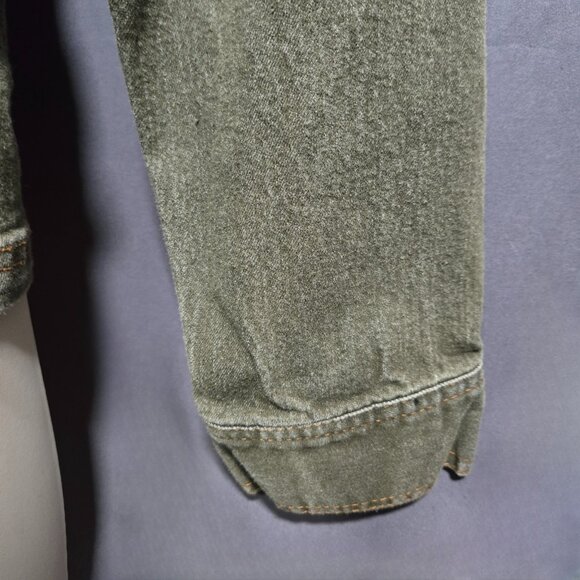 Y2K Fitted Denim Utility Jacket Size XXL Green Full Zip Flap Pockets Grunge - Picture 9 of 16